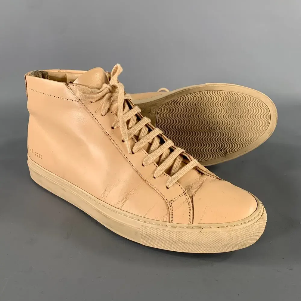 COMMON PROJECTS Size 8 Peach Leather High Top Sneakers